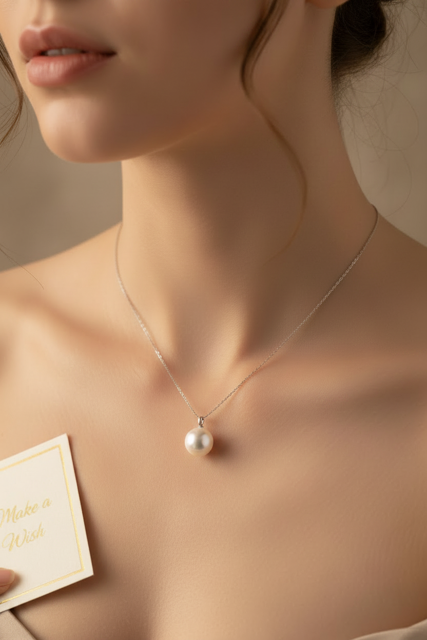 Pinapes Pearl of Love Charm Pendant Necklace with Wish Card for Women and Girls