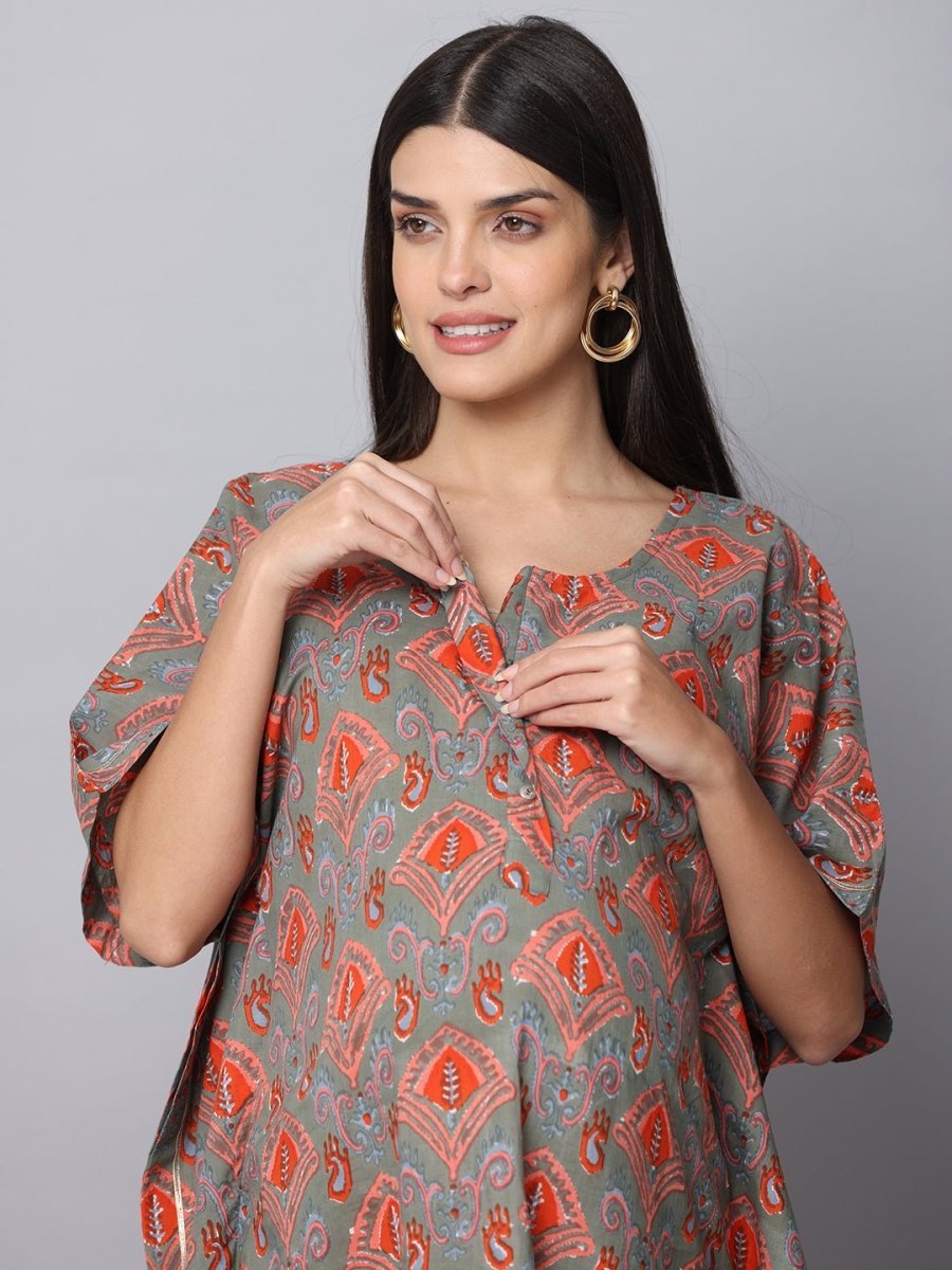 Chand Sitare Maternity Kaftan Kurta Set With Nursing - MEW-CHSTR-S