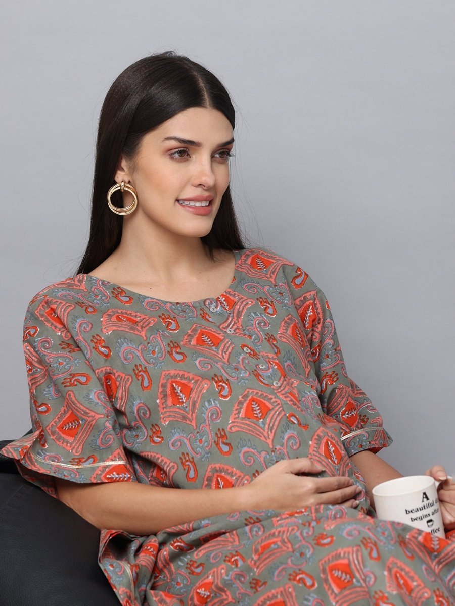 Chand Sitare Maternity Kaftan Kurta Set With Nursing - MEW-CHSTR-S