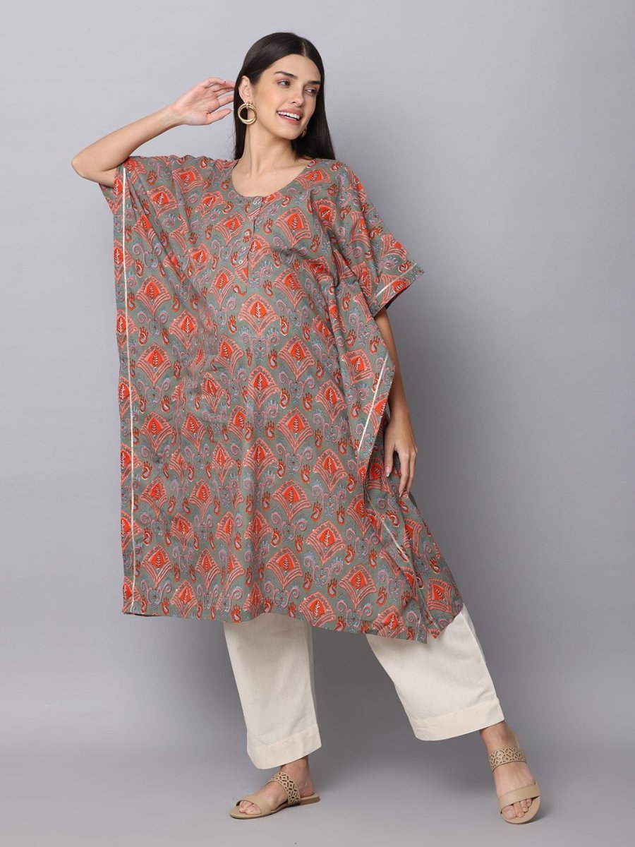 Chand Sitare Maternity Kaftan Kurta Set With Nursing - MEW-CHSTR-S
