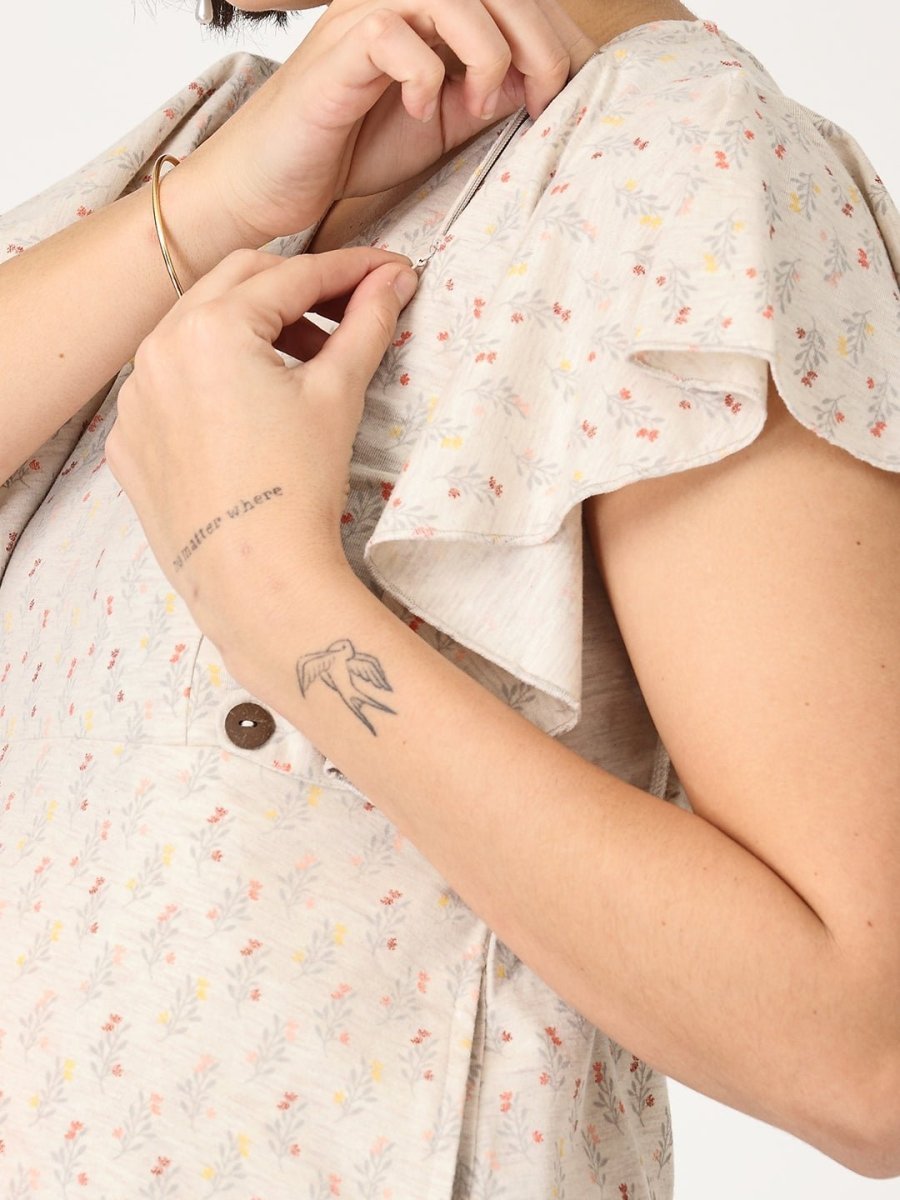 Cloud Cream Floral Maternity and Nursing Dress - DRS-BGFRL-S