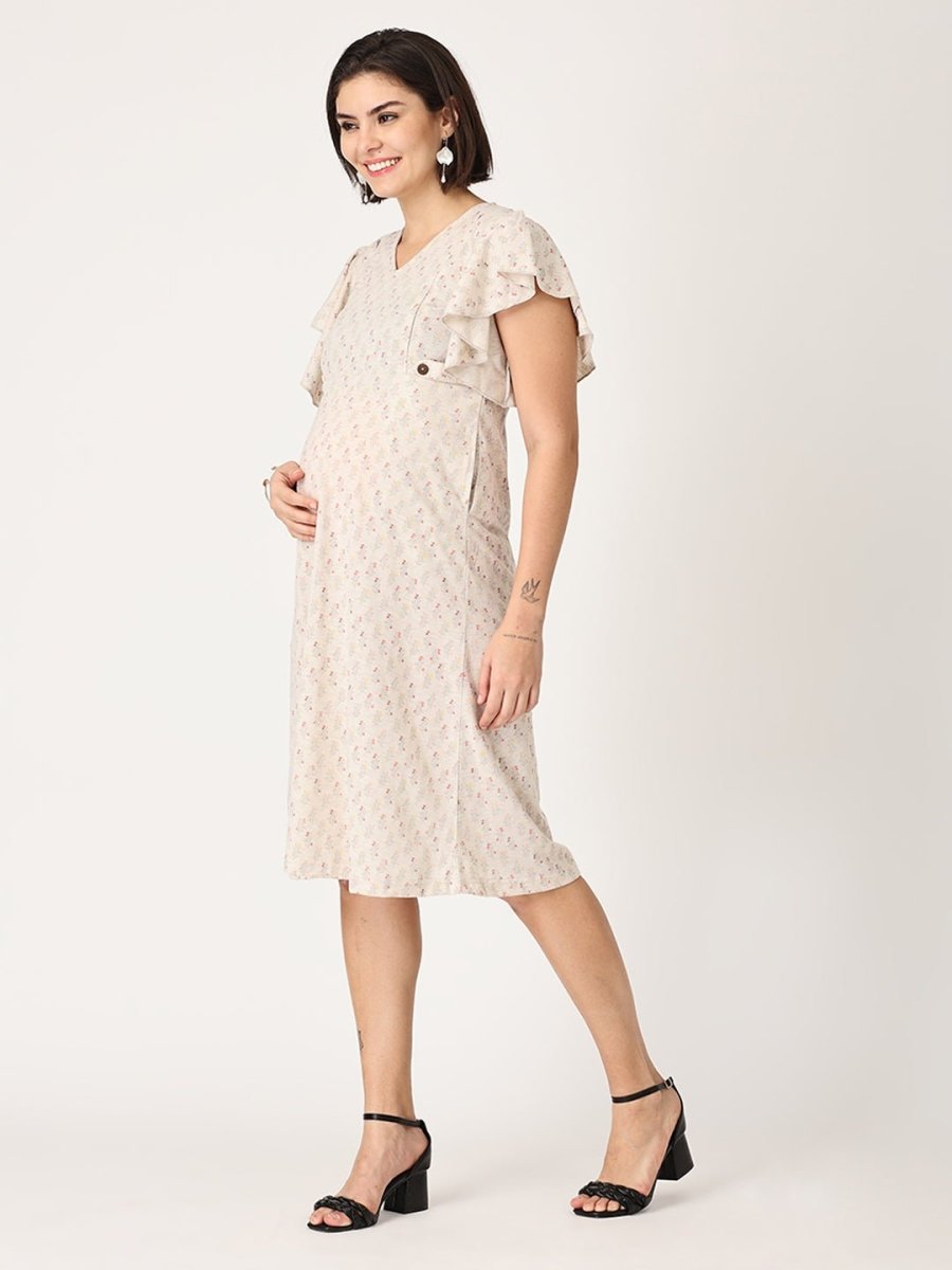 Cloud Cream Floral Maternity and Nursing Dress - DRS-BGFRL-S