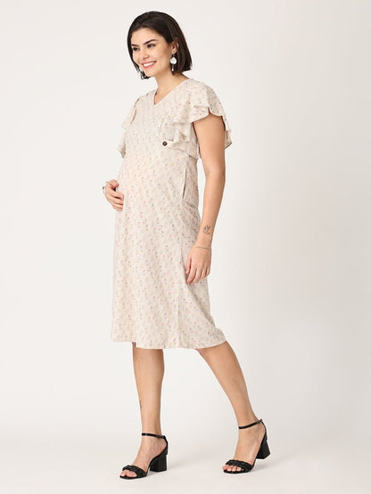 Cloud Cream Floral Maternity and Nursing Dress - DRS-BGFRL-S