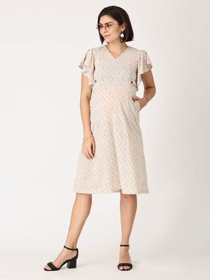 Cloud Cream Floral Maternity and Nursing Dress - DRS-BGFRL-S