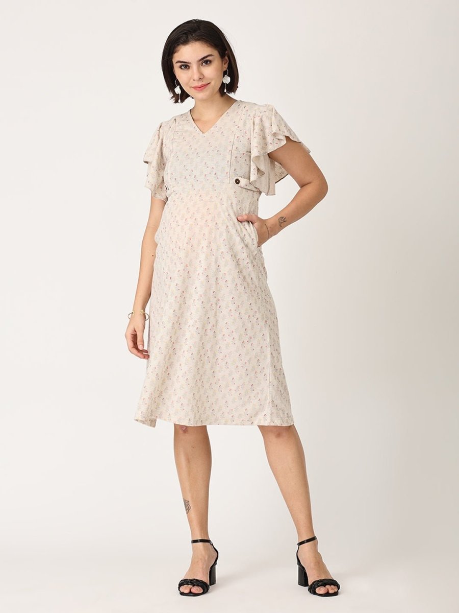 Cloud Cream Floral Maternity and Nursing Dress - DRS-BGFRL-S