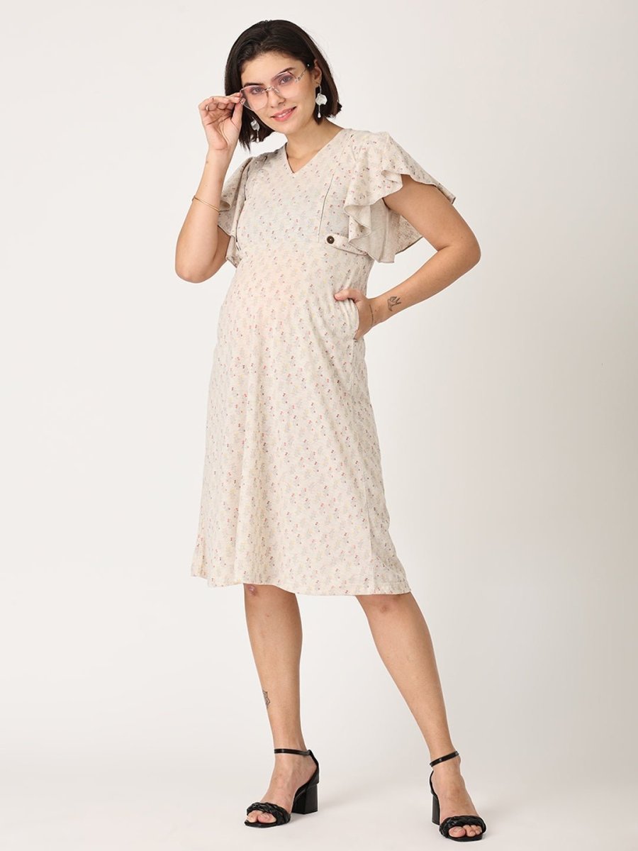 Cloud Cream Floral Maternity and Nursing Dress - DRS-BGFRL-S
