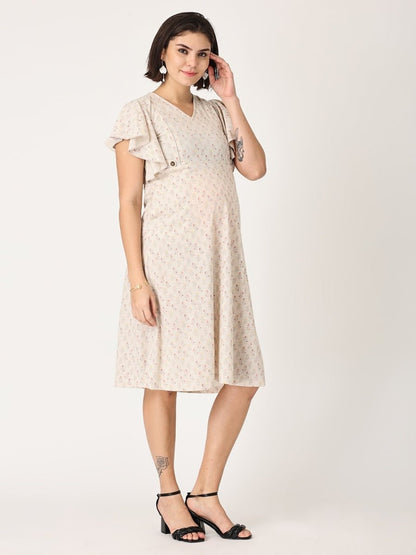 Cloud Cream Floral Maternity and Nursing Dress - DRS-BGFRL-S