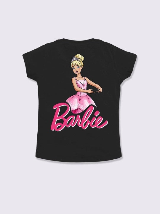 Cotton Barbie Printed Top for Girls, Black