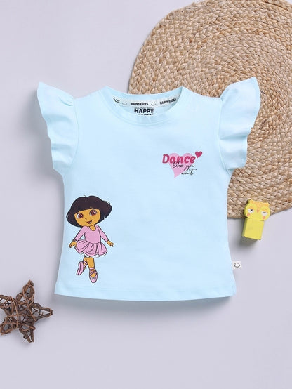 Cotton Dora Printed T-Shirt for Girls, Blue (2-3 Years)