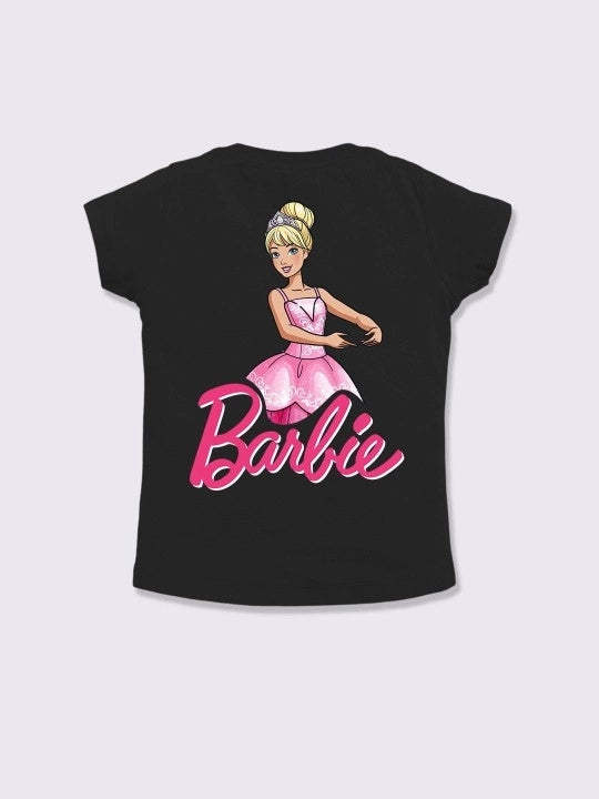Cotton Barbie Printed Top for Girls, Black