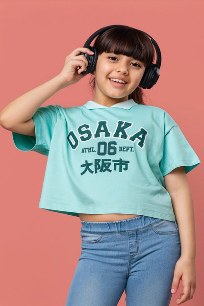 Cotton Printed Tops/Tunics for Girls, Sky Blue