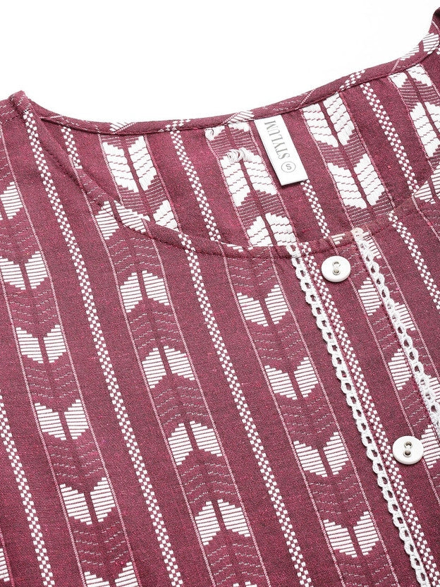 Womens Dobby Cotton Pocket Pleated kurti, Maroon