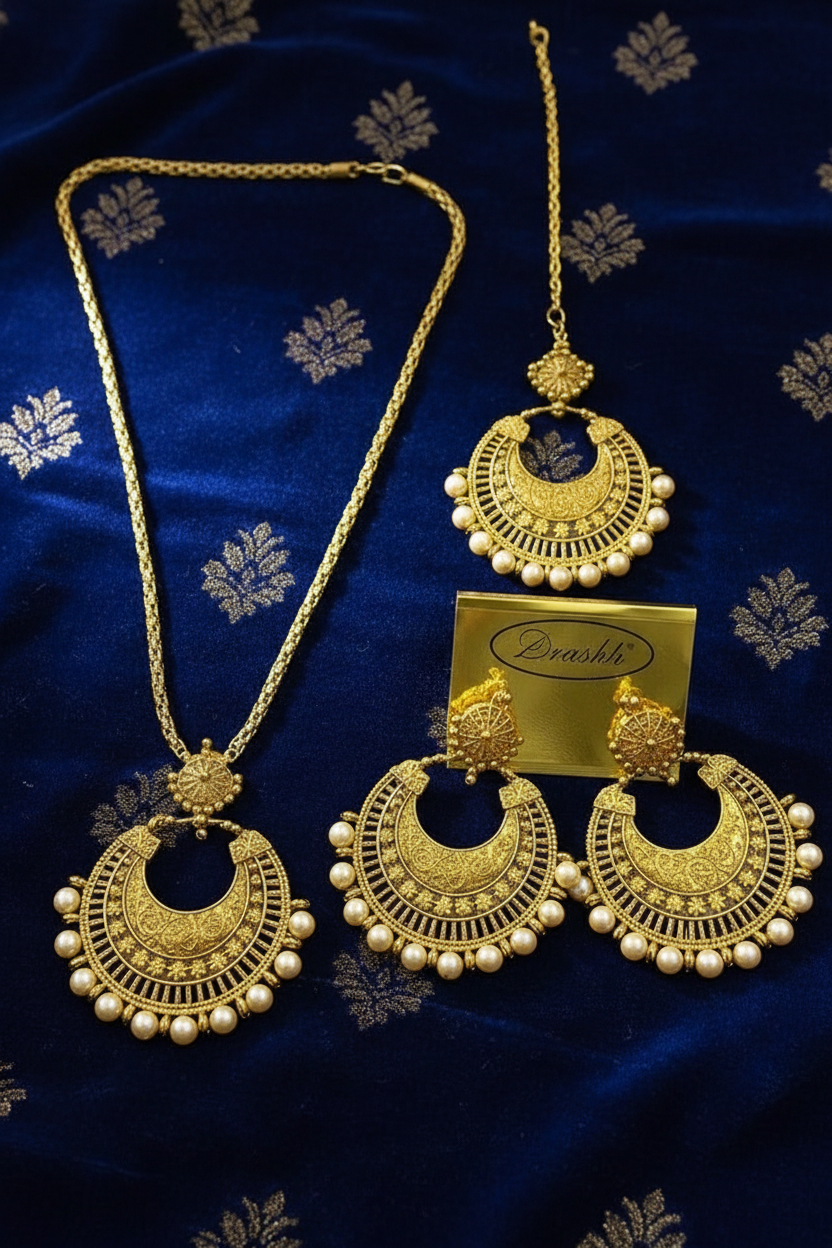 Women's Oxidized Meenakari Jewellery Set with Earrings, Yellow, Pack of 1