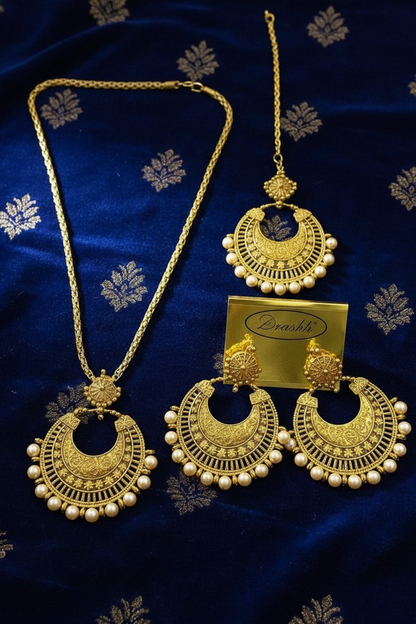 Women's Oxidized Meenakari Jewellery Set with Earrings, Yellow, Pack of 1