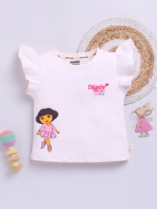Cotton Dora Printed T-Shirt for Girls, Pink