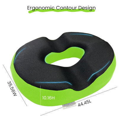 Sleepsia Donut Pillow for Tailbone Pain | Coccyx Seat Cushion for Chair- Car Seat Cushion (Green/Black,Gel Memory Foam)