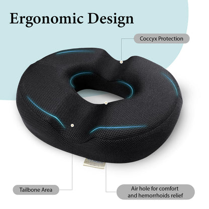 Sleepsia Donut Pillow for Tailbone Pain | Coccyx Seat Cushion for Chair- Car Seat Cushion (Black,Grey Gel Memory Foam)