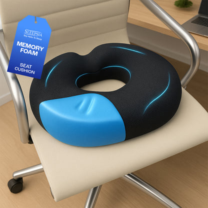 Sleepsia Donut Pillow for Tailbone Pain | Coccyx Seat Cushion for Chair- Car Seat Cushion (Black,Grey Gel Memory Foam)