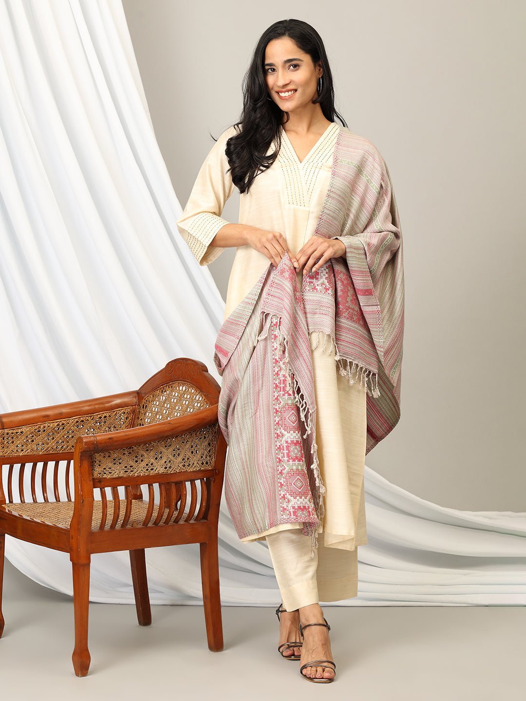 Color Cascade Acrylic Woolen Stole - Pink - WNTSTL - CLCSPNK