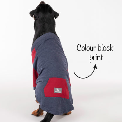 HUFT Colour Block Pocket Pet Sweatshirt - Blue Melange and Red - Heads Up For Tails