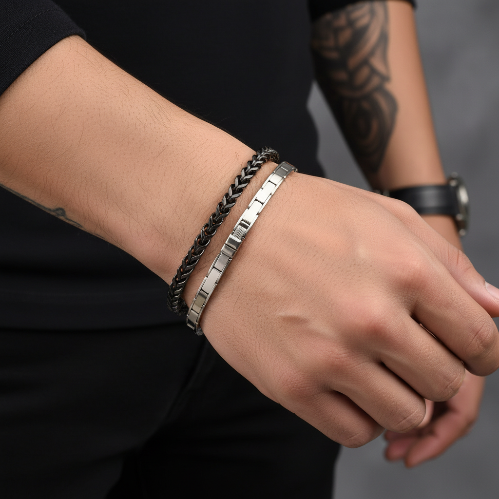 Jazz And Sizzle Set of 2 Mens Black-Plated Link Bracelet