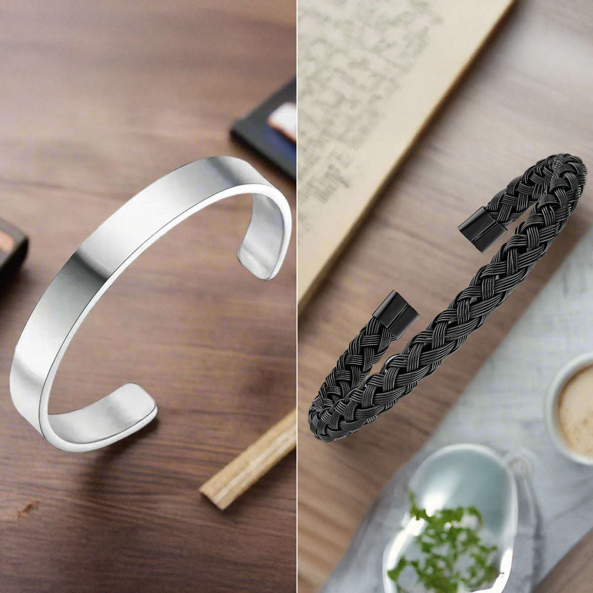 Jazz and Sizzle Men Black Plated Textured Cuff Bracelet Combo