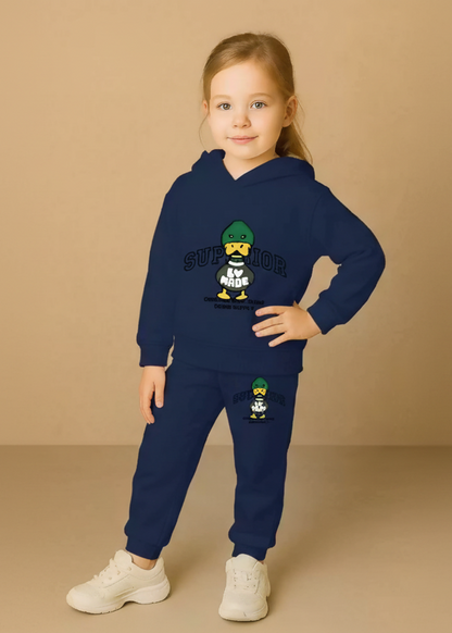 Kids Hooded Sweatshirt & Jogger Set – Superior Duck Graphic Printed Winter Wear (Blue) Luck Fashion