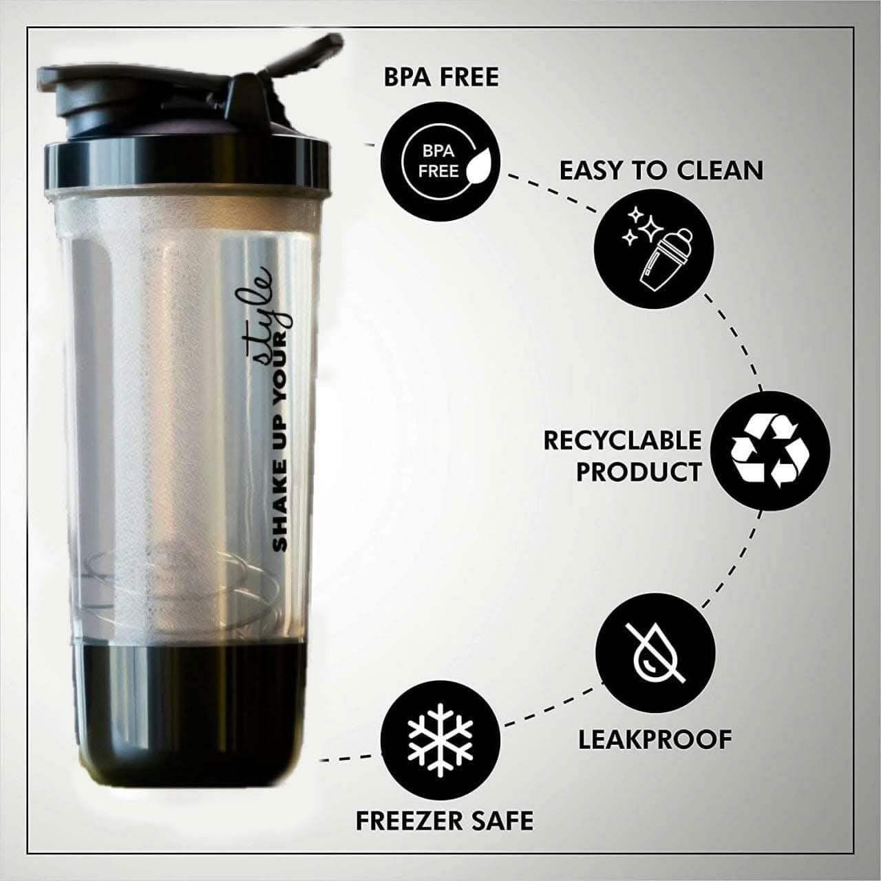 Protein Shaker Bottle for Protein Mix with Storage Compartment (600ml) - HalfPe