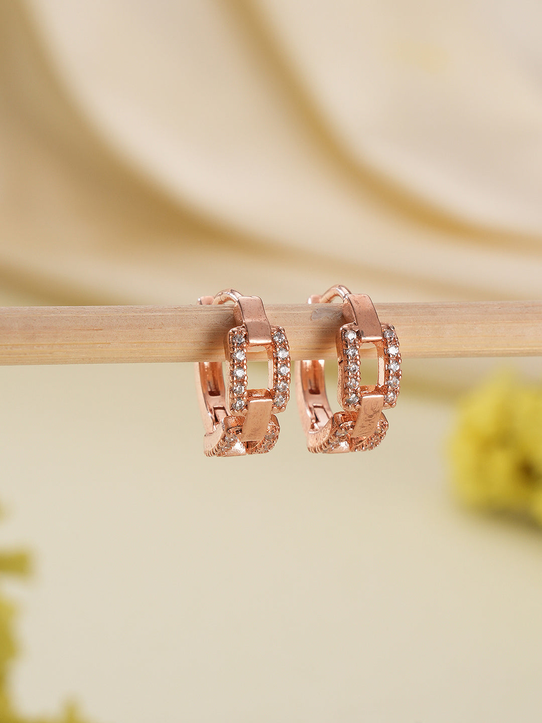 Rose Gold-Toned Crystal Studded Circular Hoop Earrings