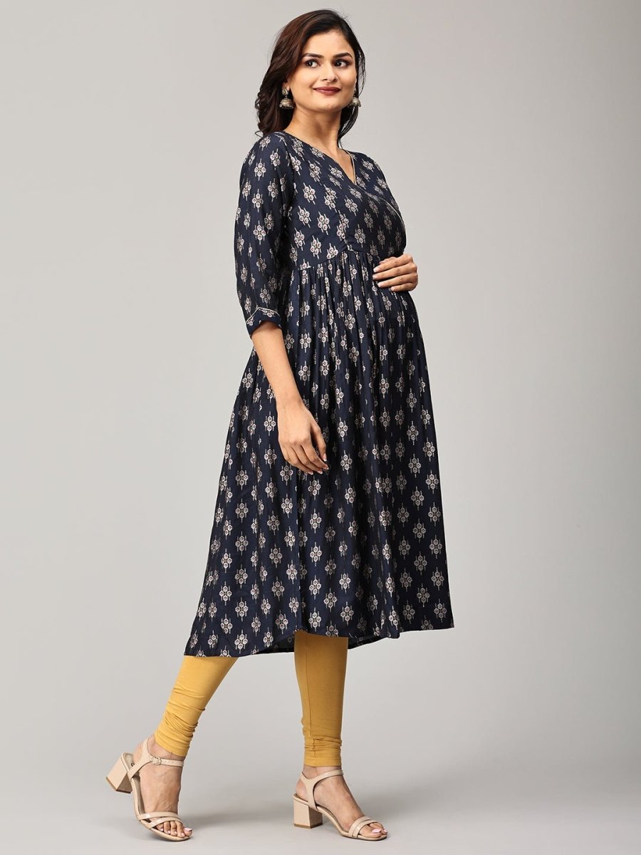 Crazy for Indigo Maternity and Nursing Anarkali Kurti - MEW-SK-BLENK-S