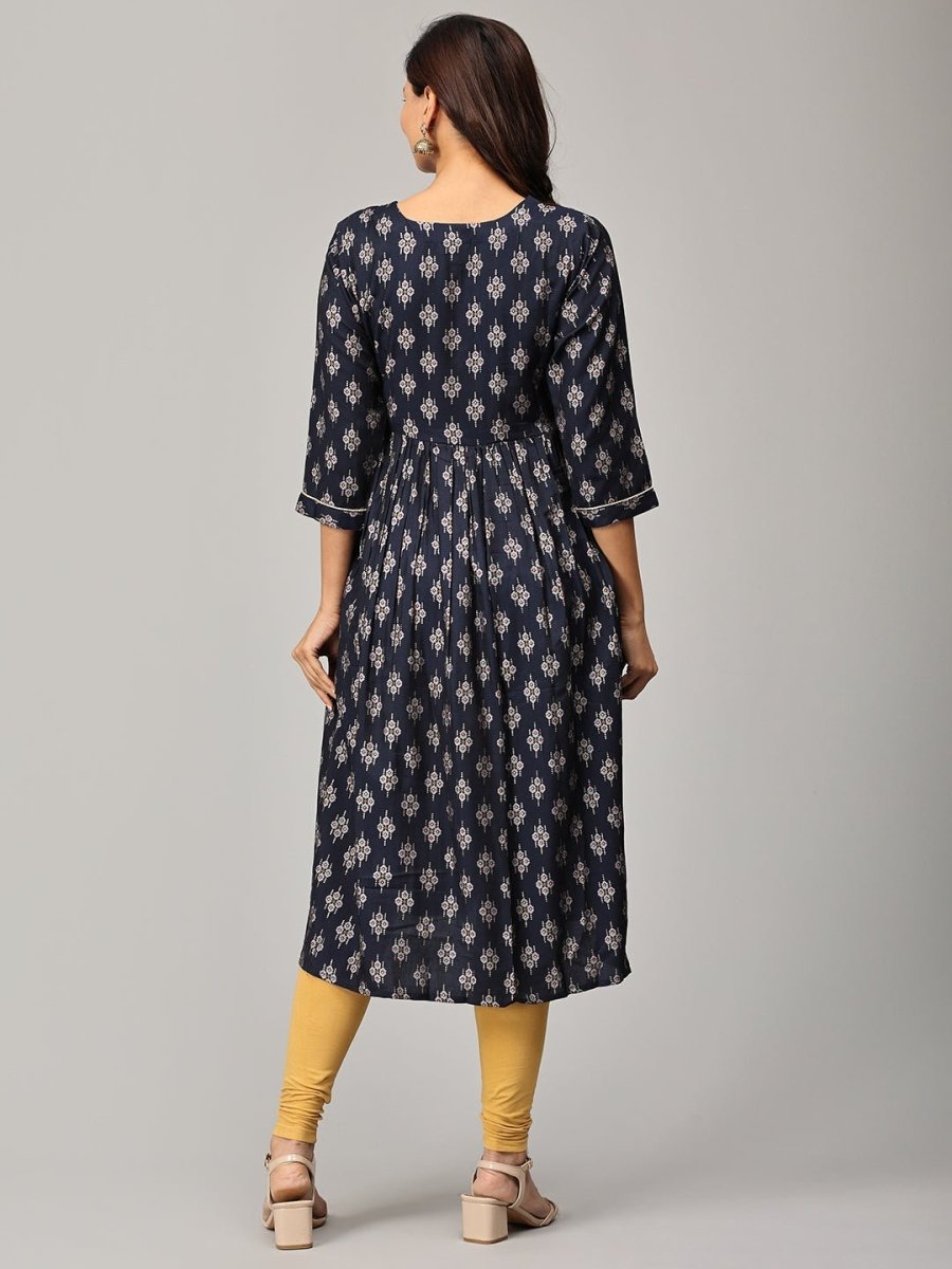 Crazy for Indigo Maternity and Nursing Anarkali Kurti - MEW-SK-BLENK-S