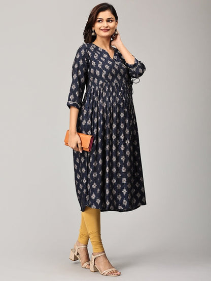 Crazy for Indigo Maternity and Nursing Anarkali Kurti - MEW-SK-BLENK-S