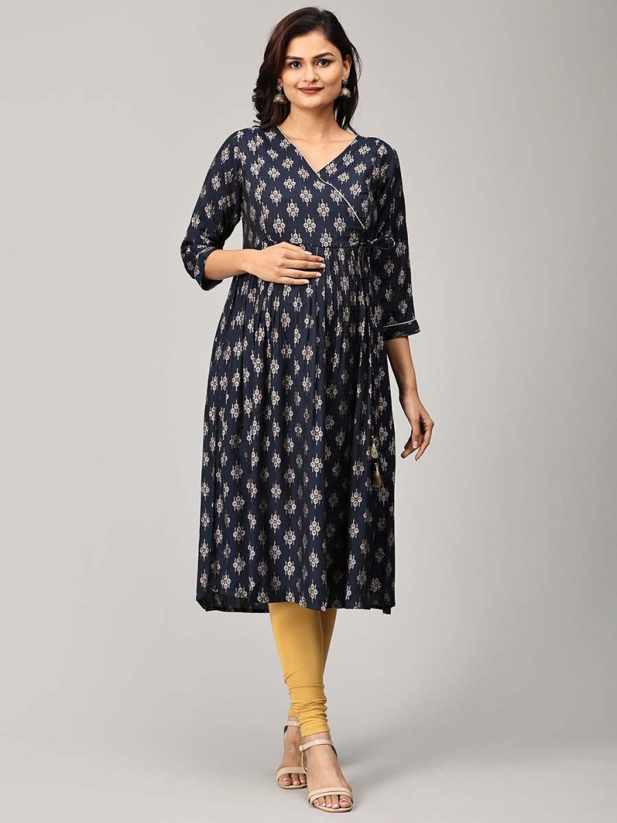 Crazy for Indigo Maternity and Nursing Anarkali Kurti - MEW-SK-BLENK-S