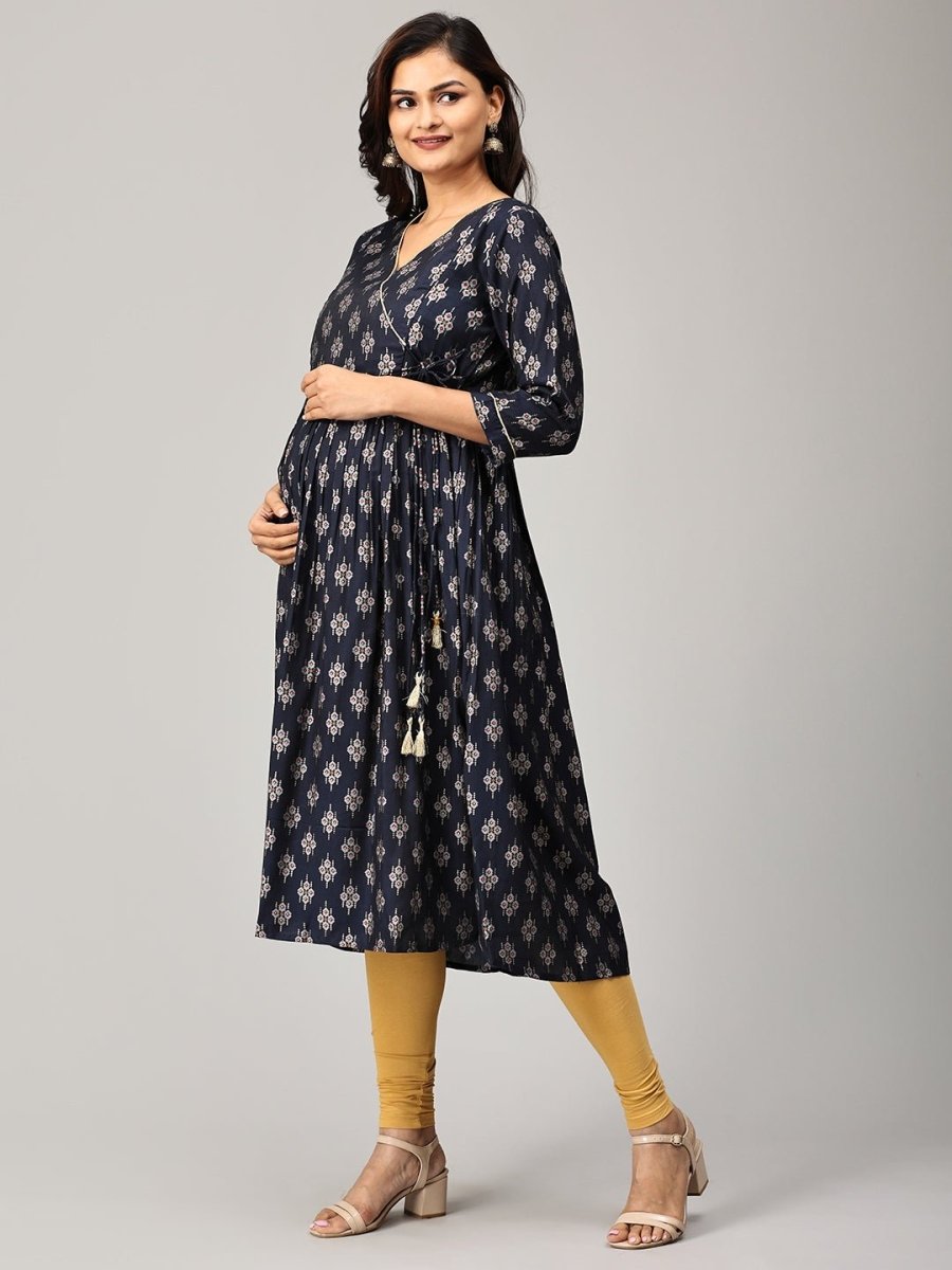 Crazy for Indigo Maternity and Nursing Anarkali Kurti - MEW-SK-BLENK-S