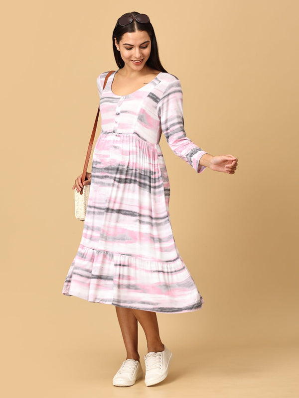 Crème De Rose Maternity Dress with Nursing - DRS - CRMDR - S