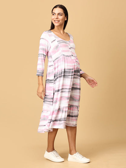 Crème De Rose Maternity Dress with Nursing - DRS - CRMDR - S