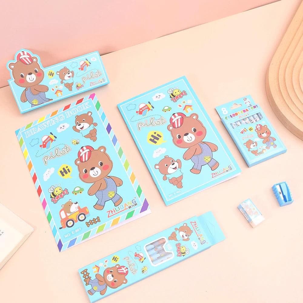 6 in 1 stationery combo set for all (Sky blue) - HalfPe