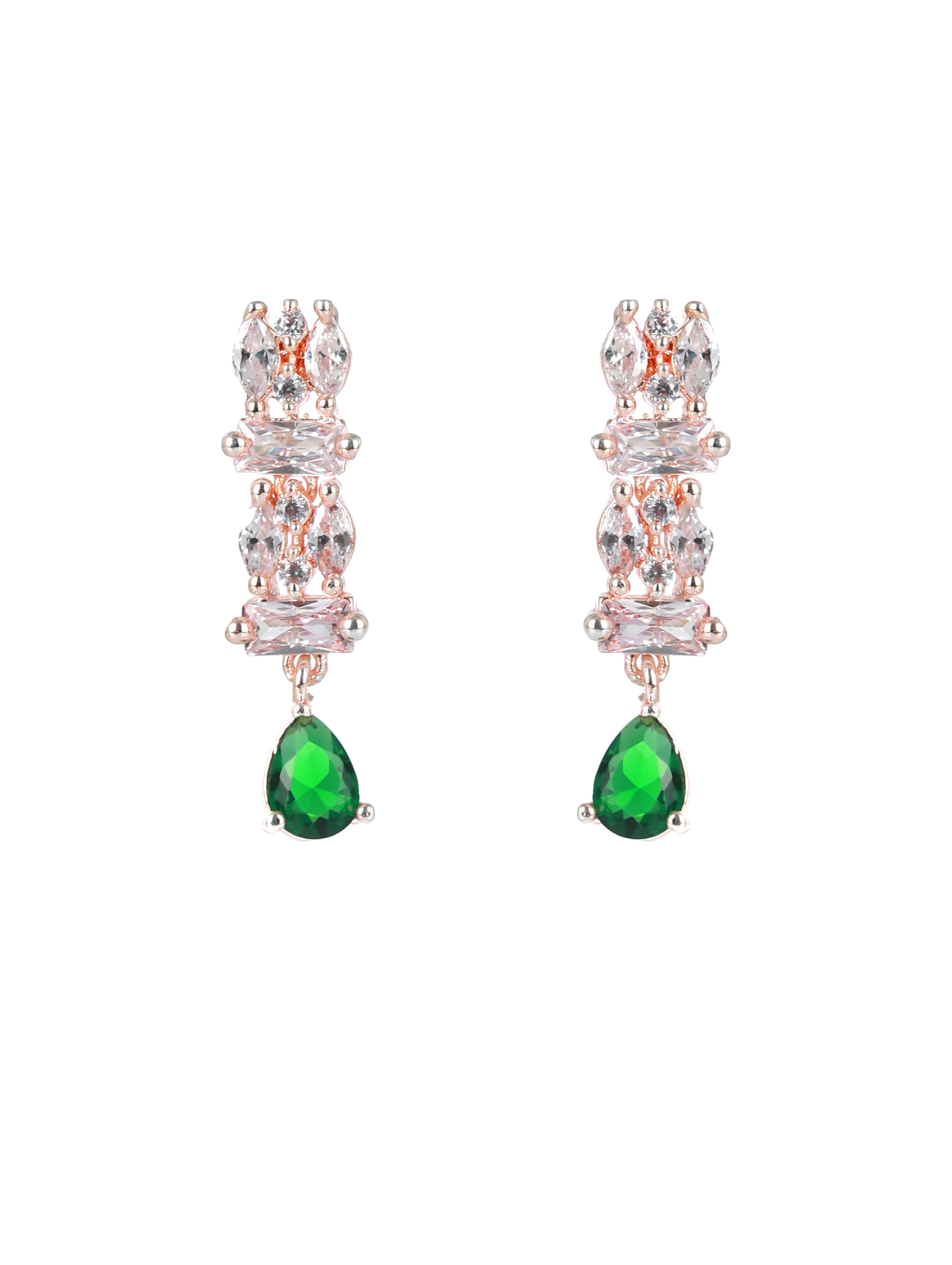 Rose Gold-Plated Green American Diamond & Cz-Studded Jewellery Set