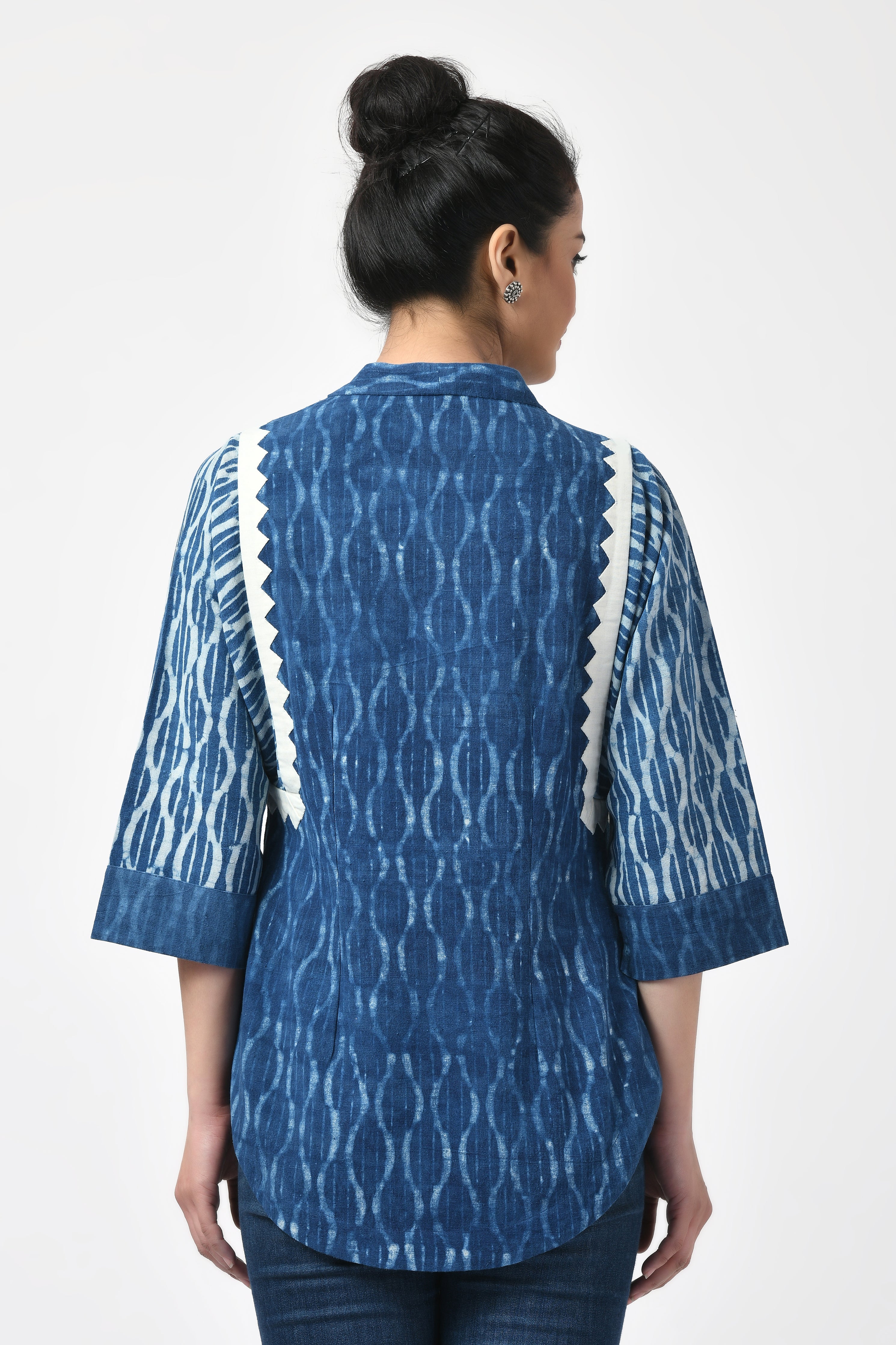 Indigo Block Print & Applique Cotton Top