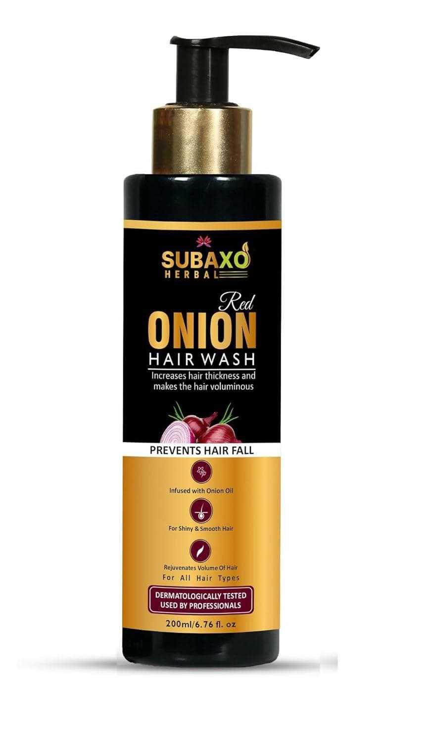 Subaxo Herbal Red Onion Hair Wash- Onion Shampoo Prevents Hair Fall Makes Hair Silkier & Stronger Herbal Shampoo for Women & Men (200ml) - HalfPe