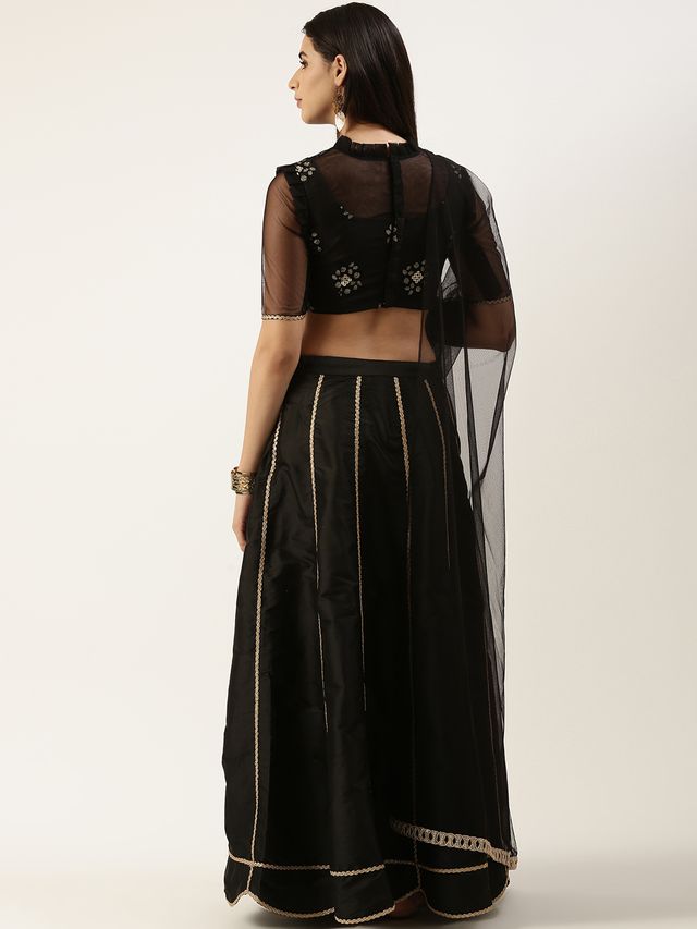 Bollywood Vogue Ready To Wear Black Embroidered Kali Lehenga Set