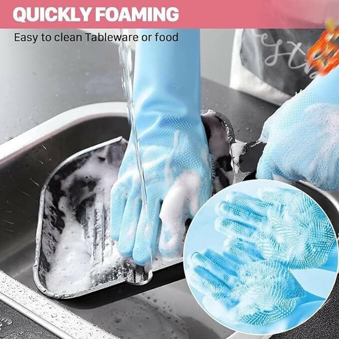 OXSAM Silicone Hand Gloves For Dish Washing Bathroom Cleaning And Kitchen Pack of 1 (SkyBlue) - HalfPe