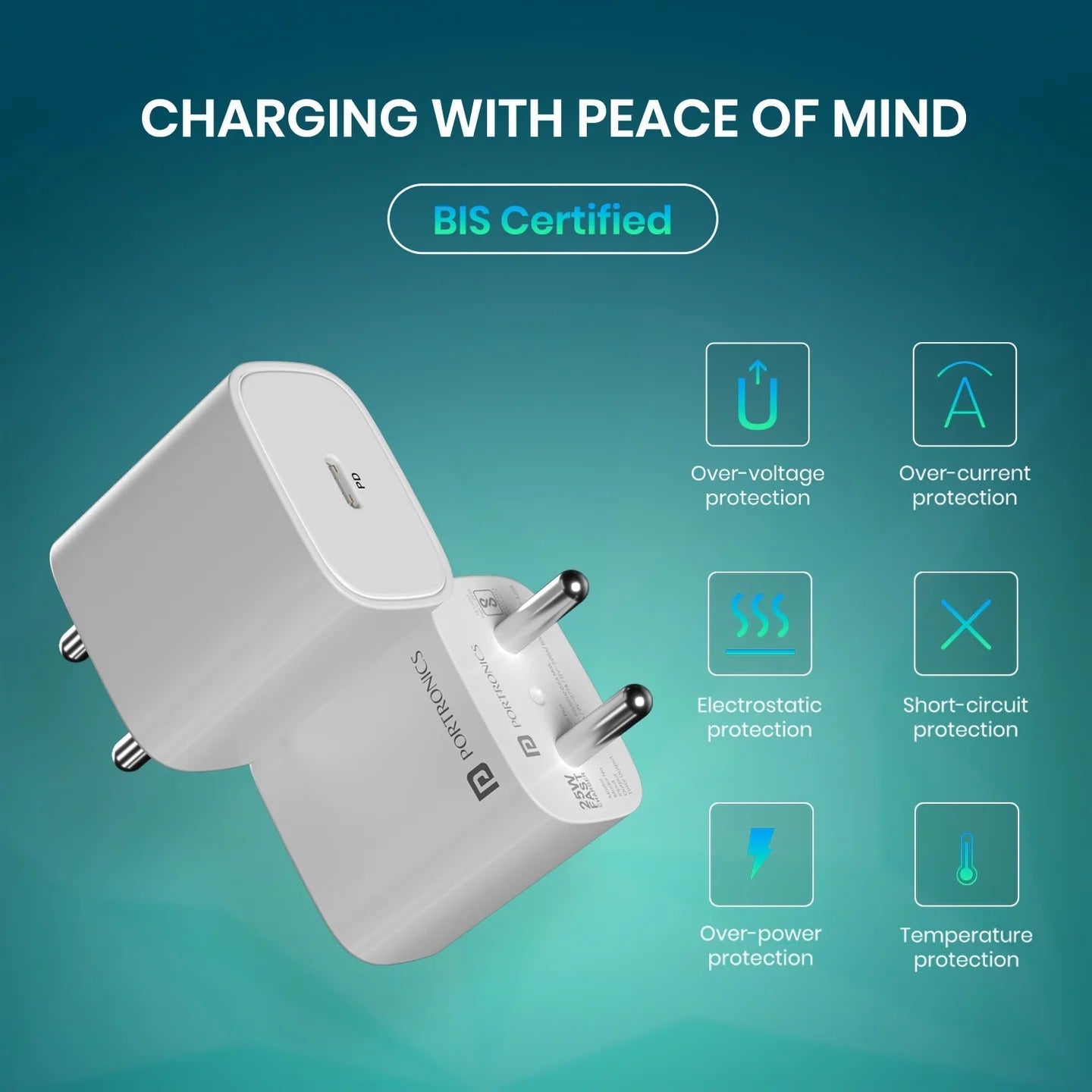 Portronics Adapto 25 Plus 25W GaN Fast Charger USB Type-C PD Adapter Lightweight Travel Charger Halfpe Deals