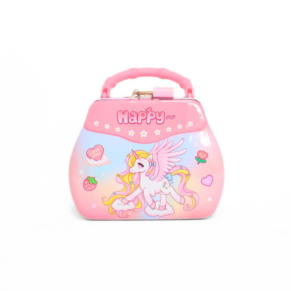 Cute Cartoon Metal Money Box with Lock & Key of Portable Kids Coin Bank with Handle (Multicolor) JR Enterprise