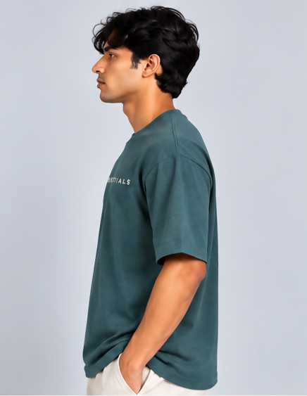 HUSTLE Essentials Men's Crew Neck Oversized T-Shirt – Crystal Teal(Oversized fit)