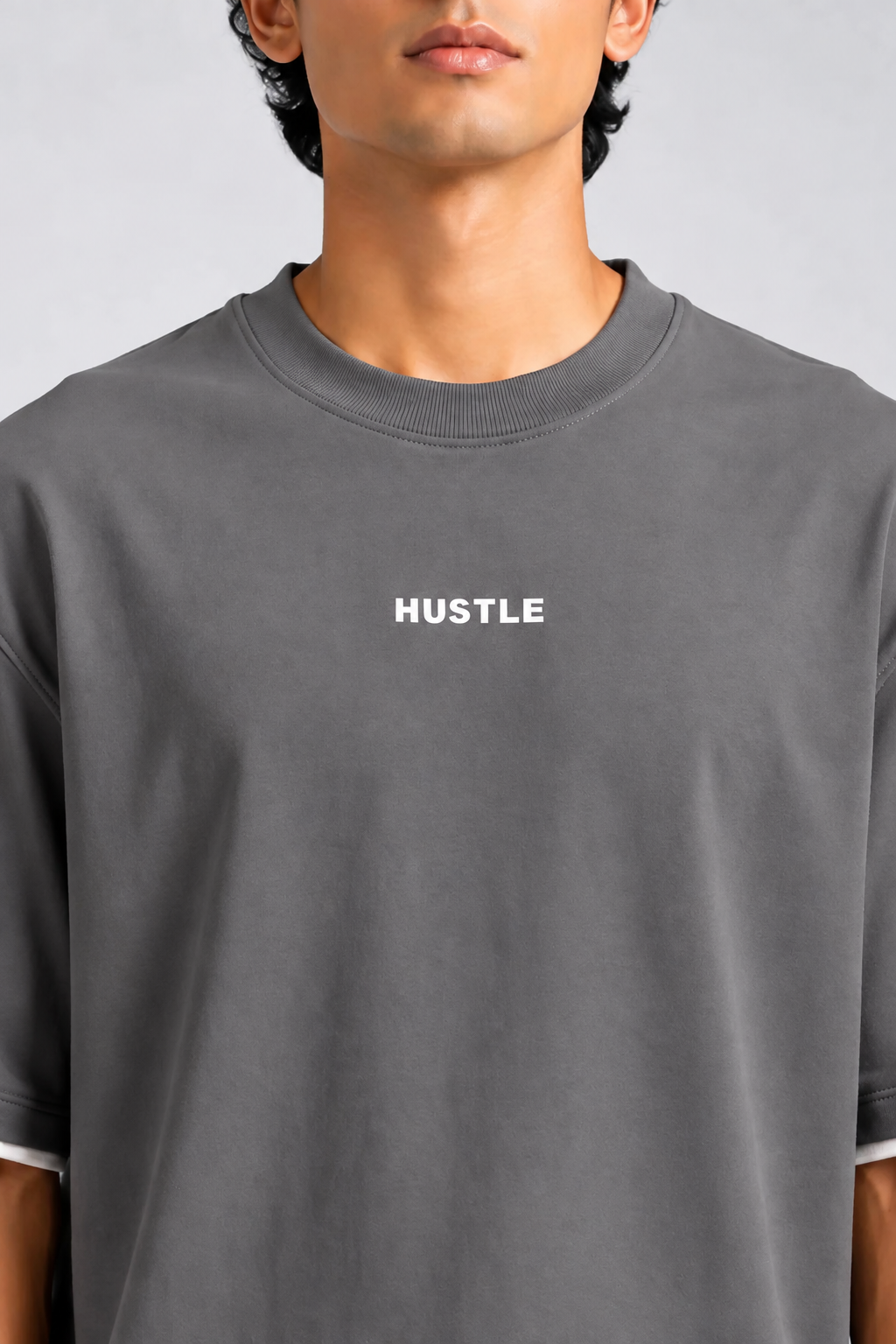 HUSTLE Men's Crew Neck Oversized Tees - Iron Gray
