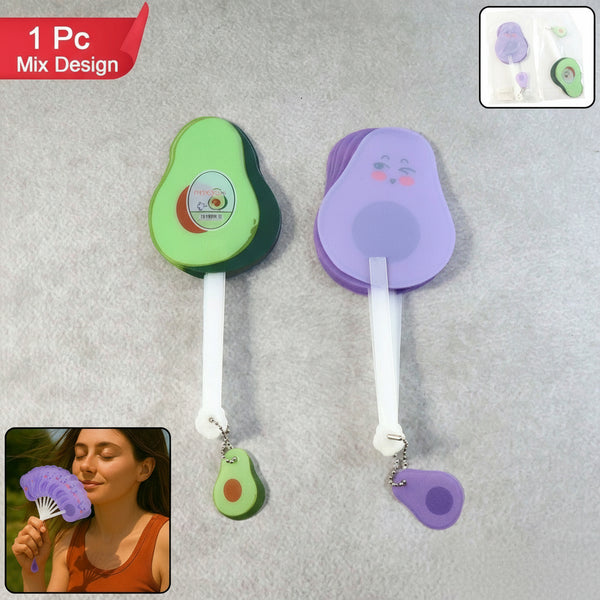 Foldable Pocket Fan with Keychain – Compact Handheld Fan for Travel, Outdoor, Office & Everyday Cooling  Mix Design (1 Pc)