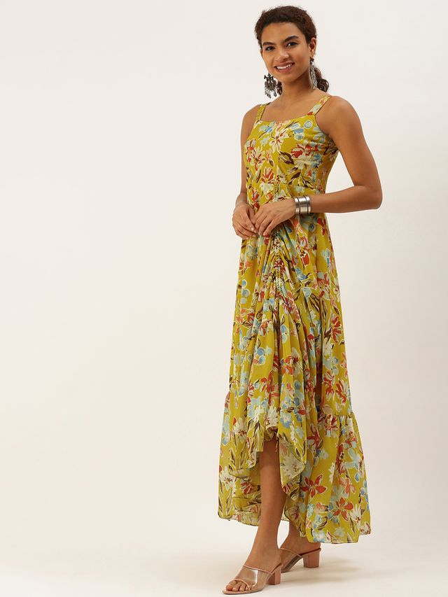 Bollywood Vogue Ready To Wear Green Asymmetric Gathered Gown