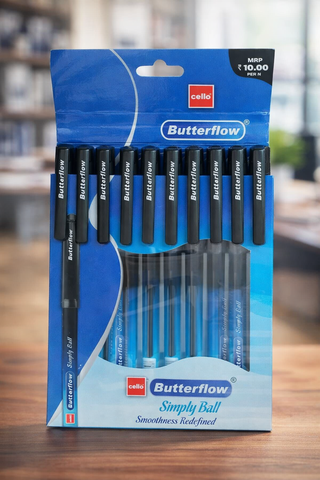 Cello Butterflow Ball Pen Black Ink | Smooth Writing | Pack of 10 HalfPe - FW -TPT