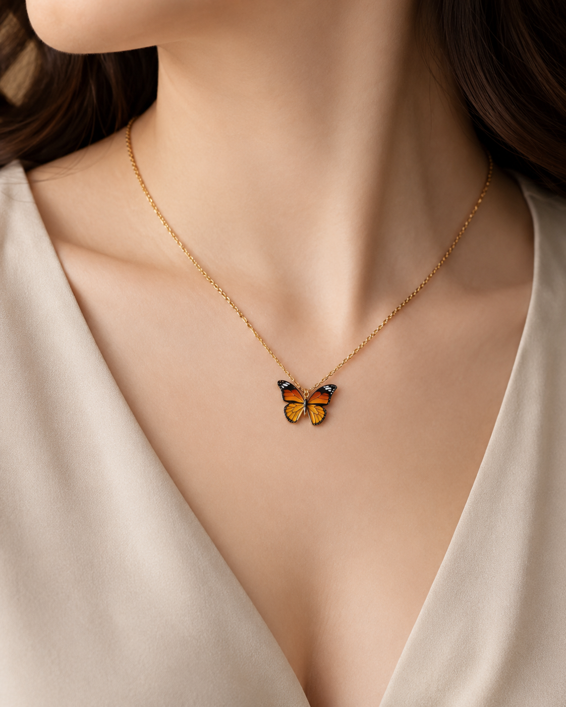 Pinapes Trendy Fashion Butterfly Make a Wish Orange Card Fashion Necklace Chain for Women & Girls